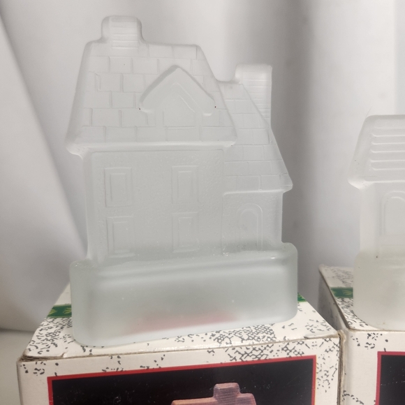 Vintage New England Village Frosted Glass Candle Holders Lot of Three - Picture 5 of 8